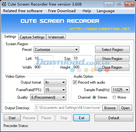 Cute Screen Recorder Free - phần mềm quay phim màn hình PC