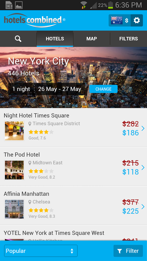 HotelsCombined - Tìm và đặt phòng giá rẻ iOS